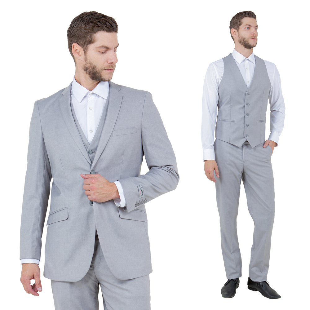 Slim Fit 3pc Mens Suit Set by Tazzio, Light Grey